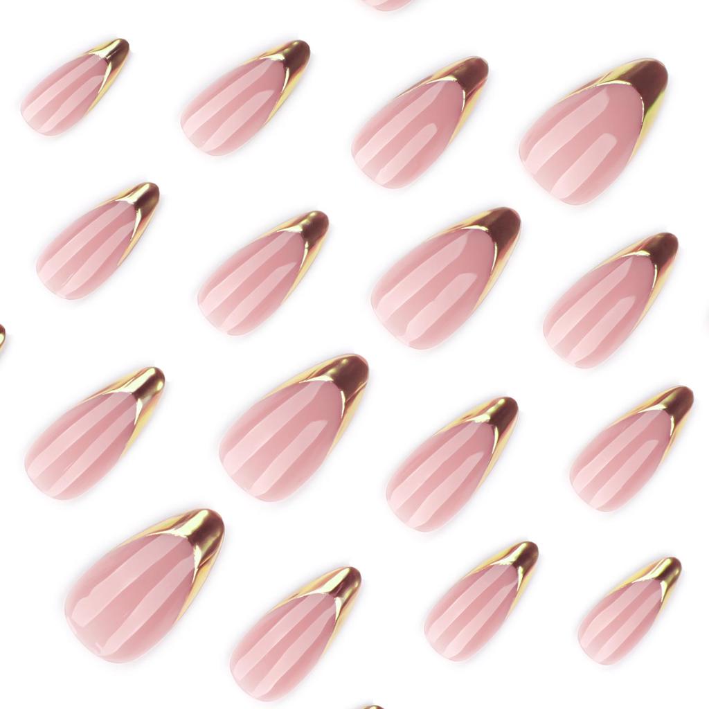 French Gold Mirror Press-on Nails - Short Almond Shape Nail Art Tips