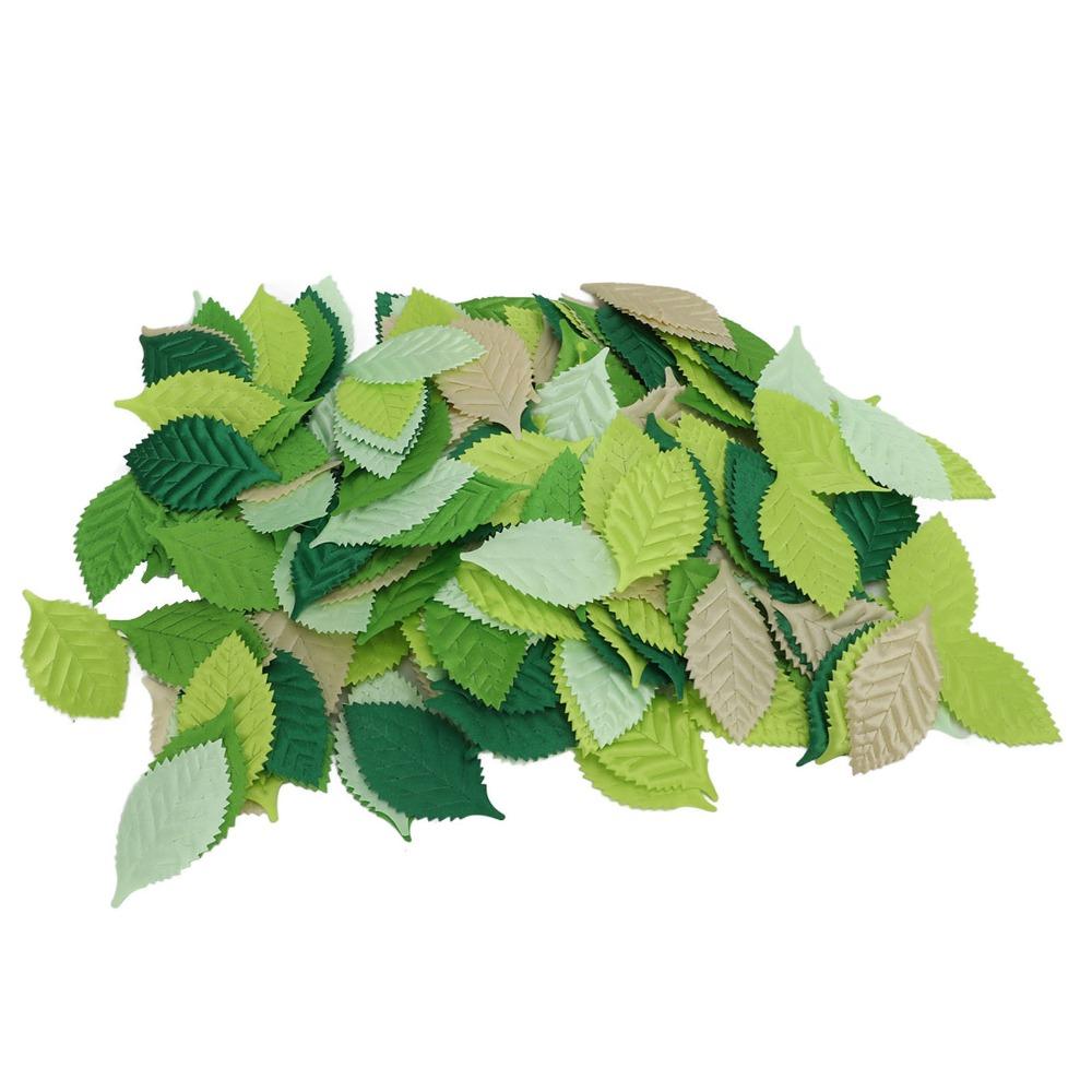200pcs Mixed Exquisite Details Artificial Leaves High Simulation Green Tone Simulation Leaves Fabric Leaves DIY Crafts