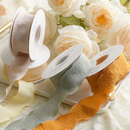 2.5/4cm Gift Packing Ribbon Ruffle Wavy Edges Textured Overlock Soft Pure Color Bouquet Wrapping Ribbon Valentine's Day Supplies