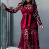 2025 Women's Lace Hollow Long Sleeve Stand Collar Dress - 5 Color Irregular Design