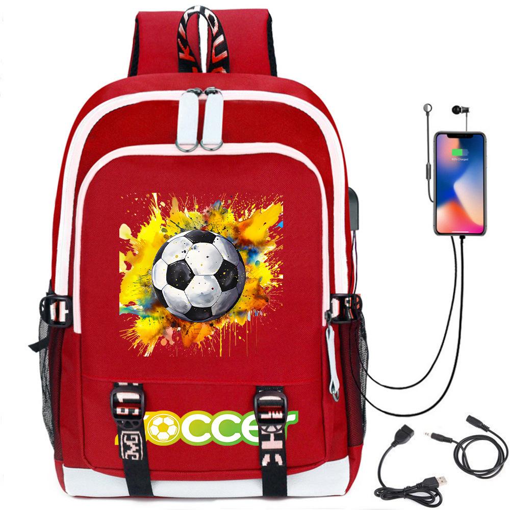 Football Star Printed Schoolbag Backpack Usb Charging Student Backpack Computer Bag