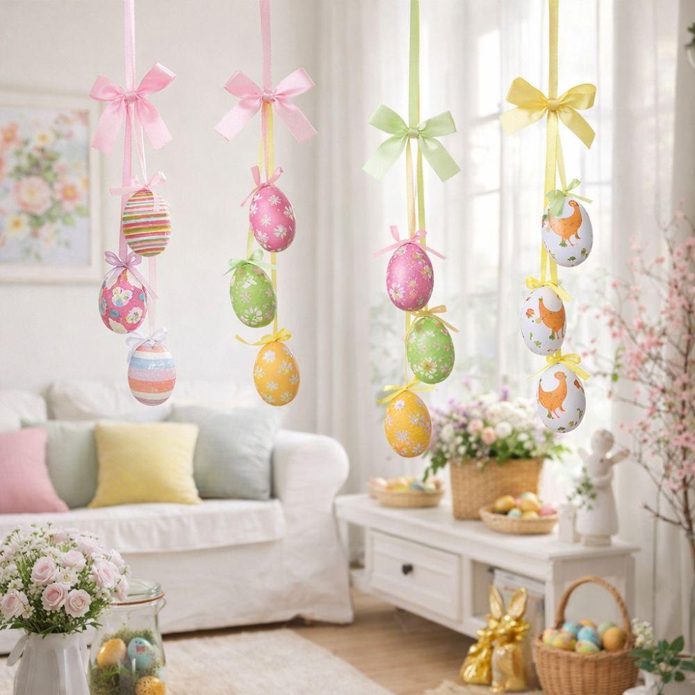 With Bow Easter Eggs Hanging Pendant DIY Crafts Colorful Eggs String  Spring Holiday