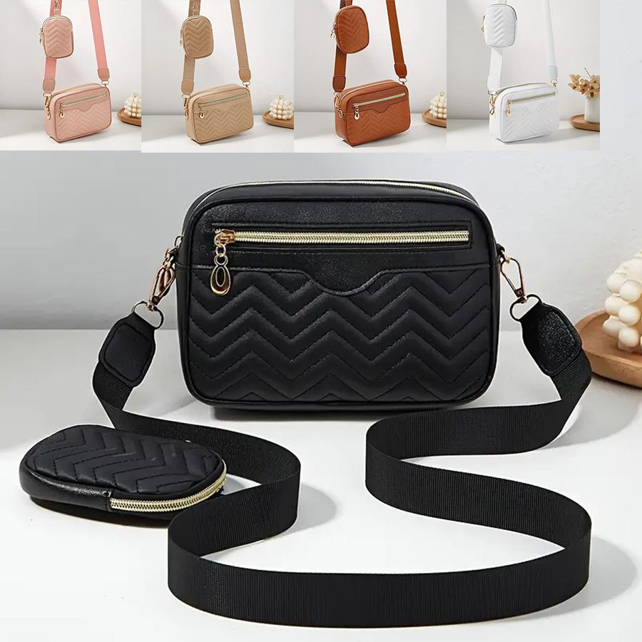 Women's Embroidered One-Shoulder Crossbody Camera Bag with Front Zipper