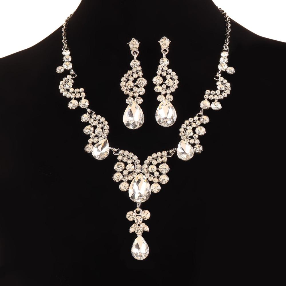 Luxury Rhinestone Jewelry Set Elegant Shiny Women s Jewelry Set Waterdrop Pendant Adjustable Necklace Earrings Set