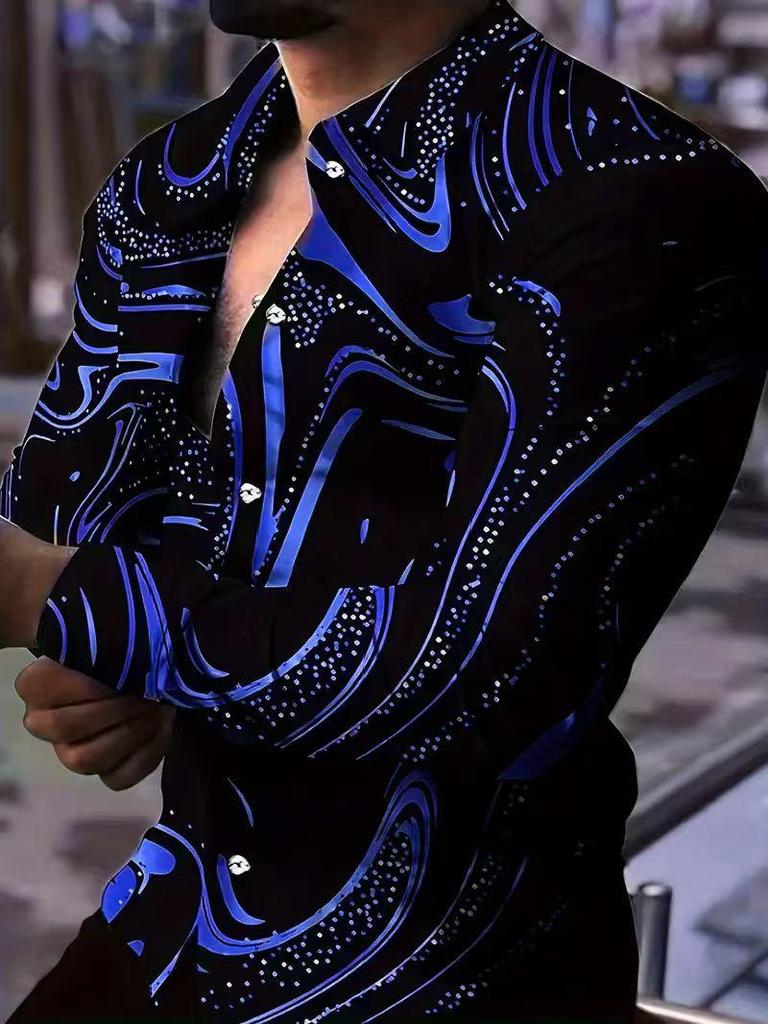 2025 Men's Fashion Trendy 3D Print Lapel Long Sleeve Casual Shirt