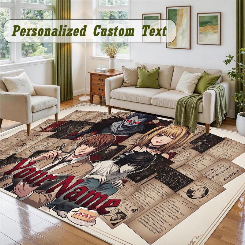 Crystal Velvet Square Rug Custom NameDeath Note Pattern Non Slip Home Floor Decor Rug