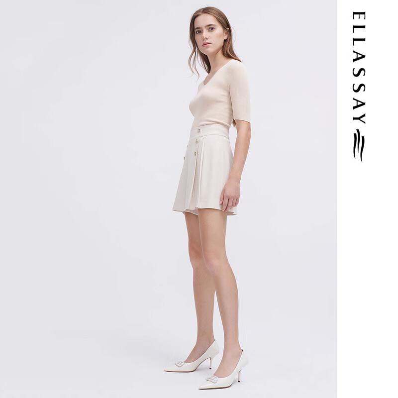 ELLASSAY Women's Mulberry Silk V-neck Short Sleeve Knit Top