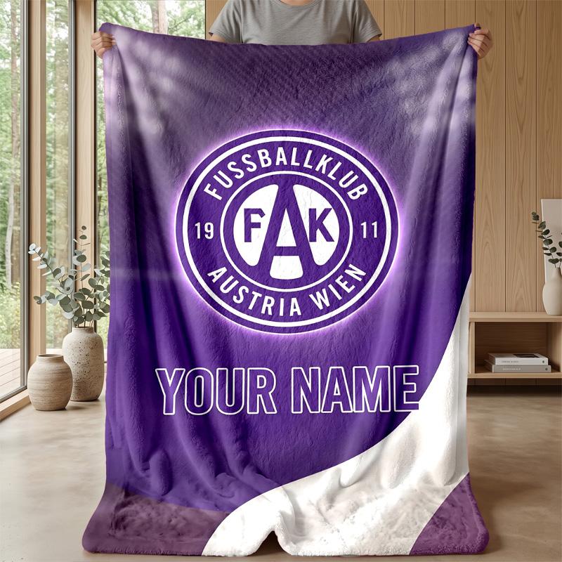 Custom Text Flannel Throw Blanket, Lightweight Cozy Bed Sofa BlanketAustria Wien FC