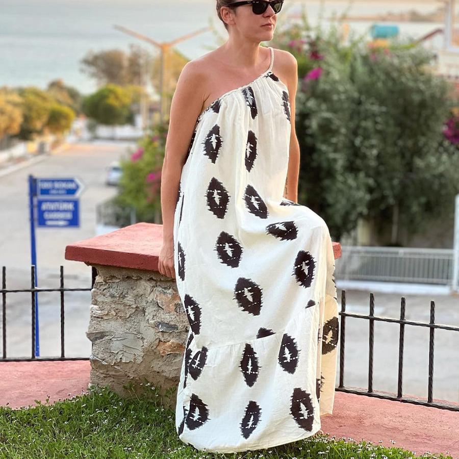 

Oversized French Style One-Shoulder Strappy Beach Dress for Women XL абрикосовий