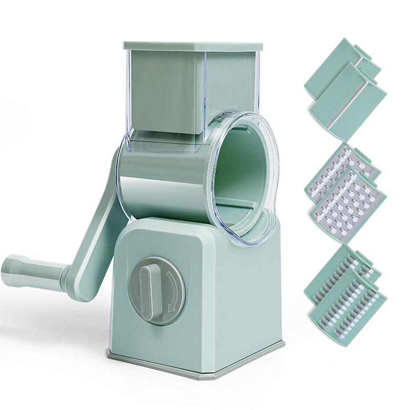 

Ручная барабанная овощерезка с 3 лезвиями, многофункциональная слайсер для картофеля, моркови, чеснока, роторная сыротерка, кухонные гаджеты зелёный