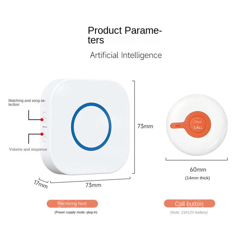 A96I-Patient Care Wireless Door Bell And Pager System, 4 Gear, 350M Range, For Disabled, Pregnant Woman US Plug