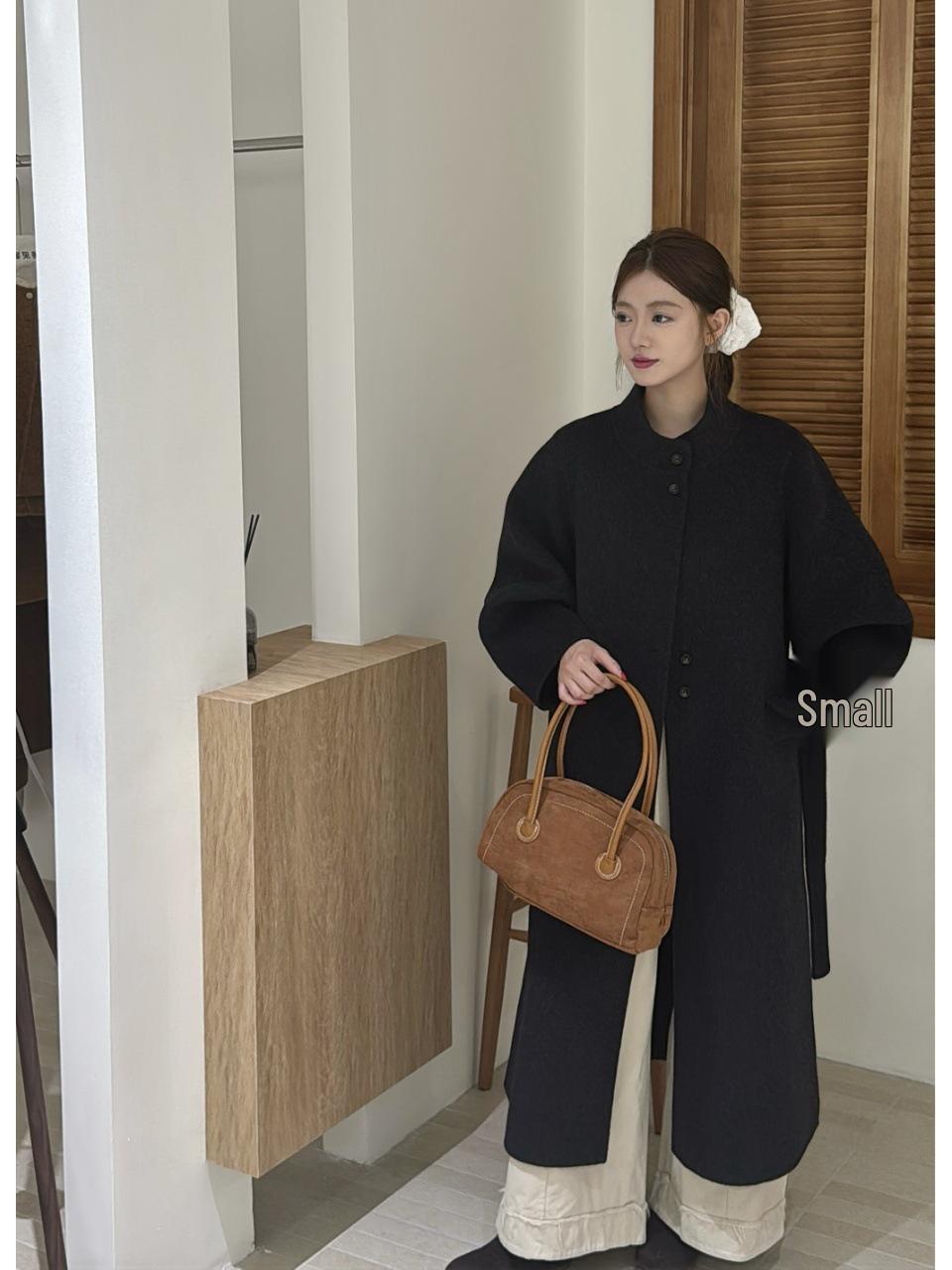 

Женское длинное двустороннее шерстяное пальто в стиле Хепберн - Высококачественный приталенный крой для осени/зимы Medium