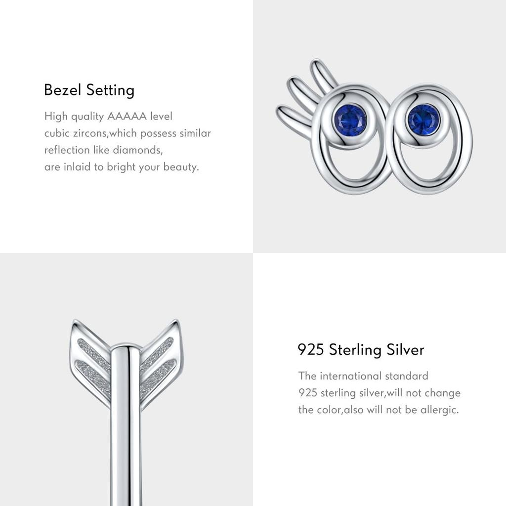 MODIAN 925 Sterlingsilber Niedliche Kleine Blaue Augen Und Pfeil Ohrstecker Asymmetrie Ohrringe für Frauen Geburtstags Schmuck Geschenk