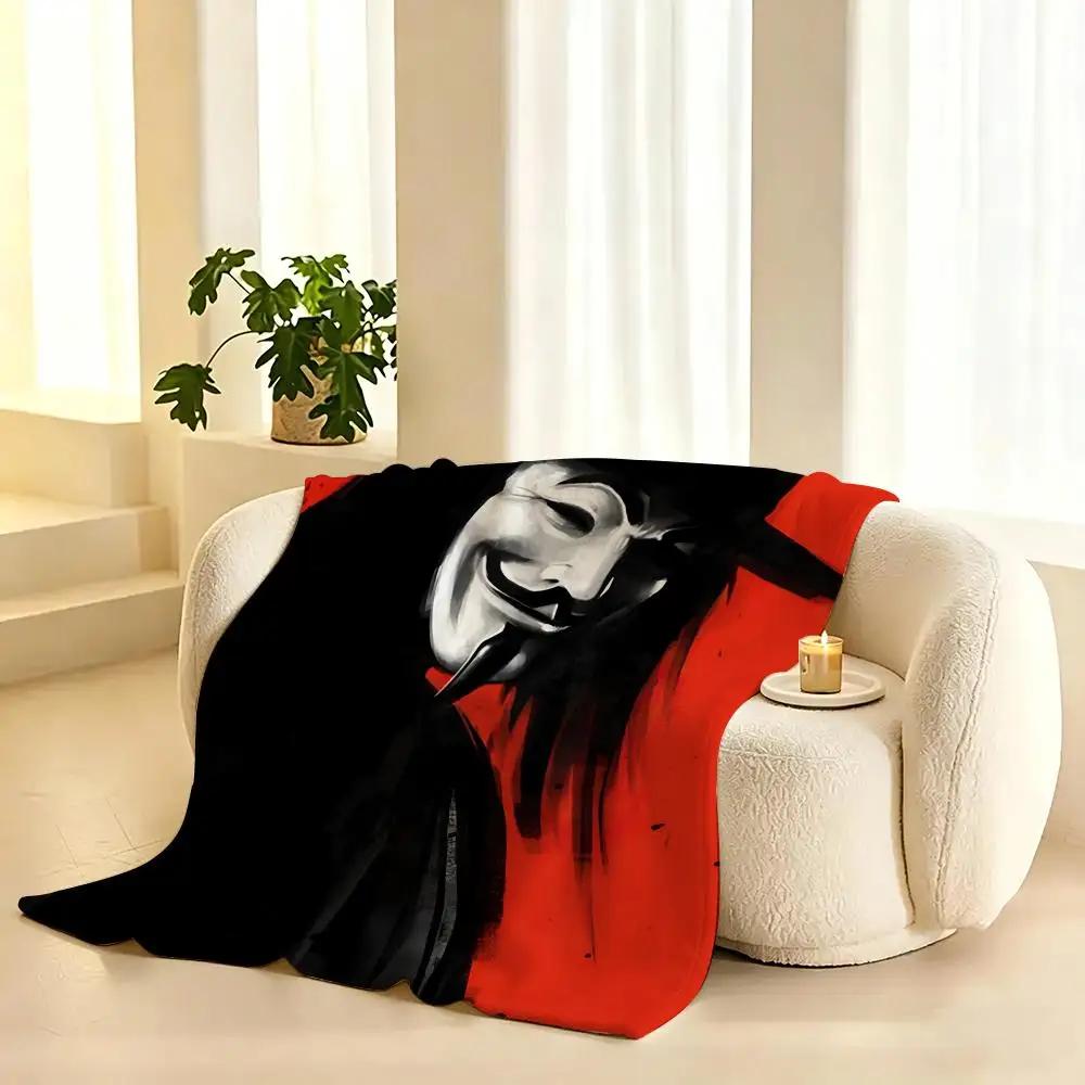 V for Vendetta Movie Throw 240g Flannel Blanket, Suitable for Sofas, Beds, Offices, Exquisite Gift Blankets