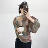 Miyake Pleats Akordeonový Top - Retro Color Block 7-rukávový Ležérní Krycí