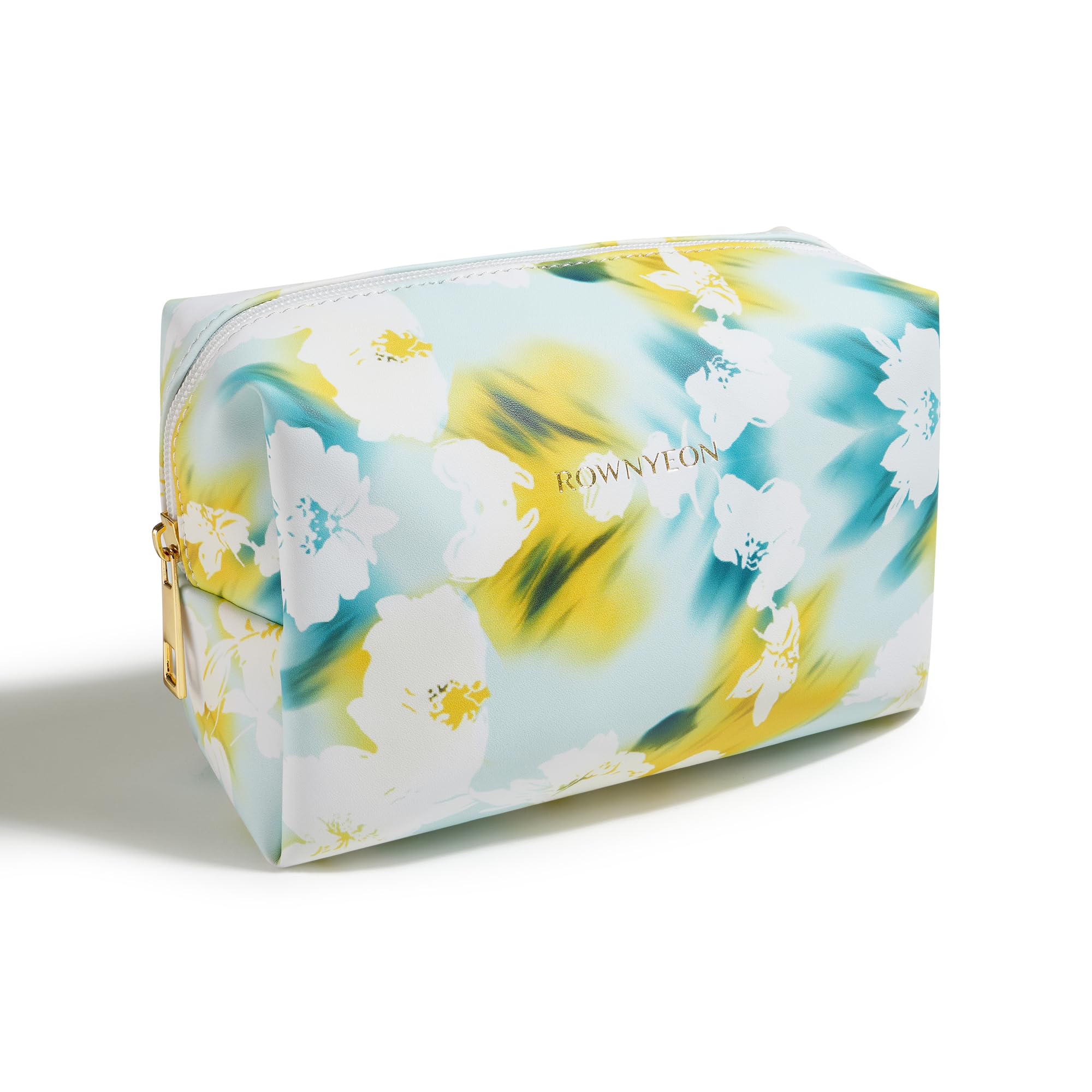 

ROWNYEON Small Makeup Pouch with Floral Perfect as a Birthday PU Green Print, Portable, Water-Repellent, Multi-Purpose, Gift, Leather,