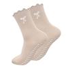 Women's Gel-Dotted Non-Slip Yoga Socks, Mid-Calf, Bow Embroidery, Fitness Socks, White