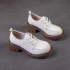 New first-layer cowhide small leather shoes women's thick heel retro lace-up casual shoes medium heel four-season single shoes