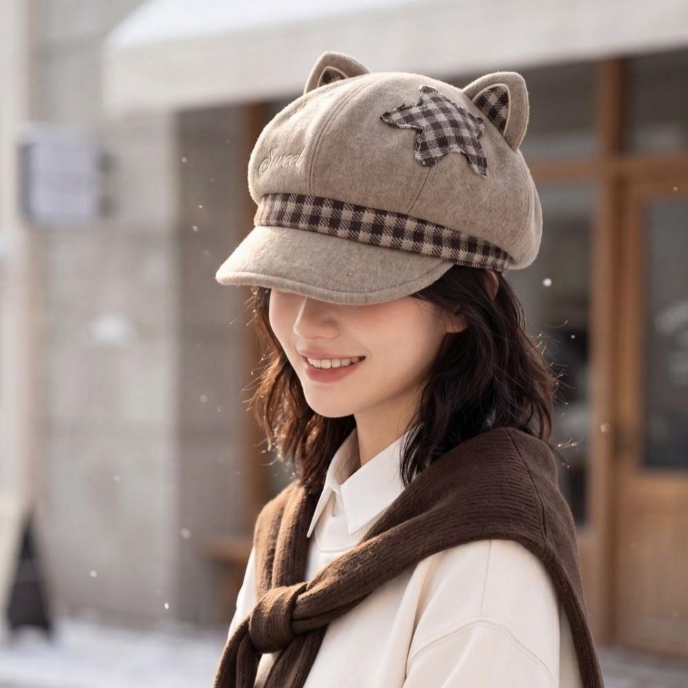 Cat Paw Pattern Women Octagonal Hat Autumn and Winter Newsboy Hat Fashion Cat Ears Beret Cap Women