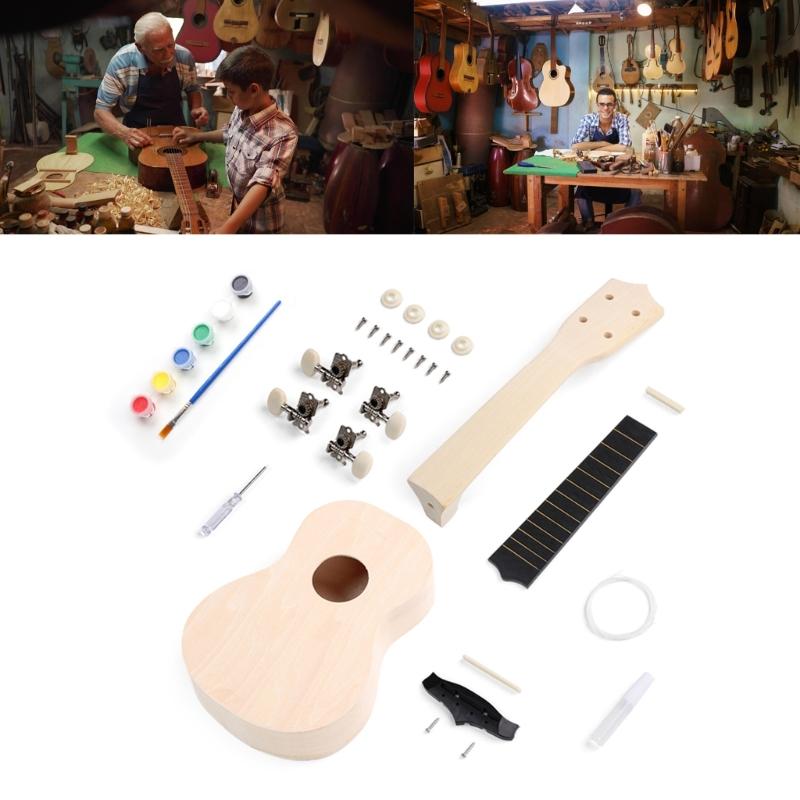 21In Handmade Ukulele Kits Paintable Ukulele DIY Ukulele Set, Ukulele Hawaii Guitar Handwork Set with Installation Tools