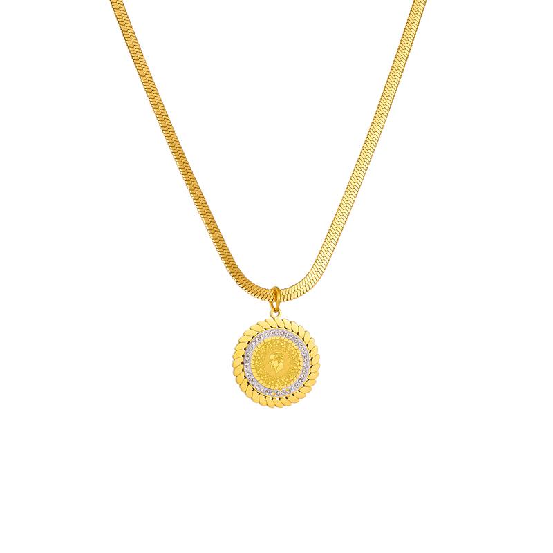 DIEYURO 316L Stainless Steel Round Portrait Pendant Necklace For Women Girl New Trend Clavicle Chain Jewelry Gift Party Bijoux