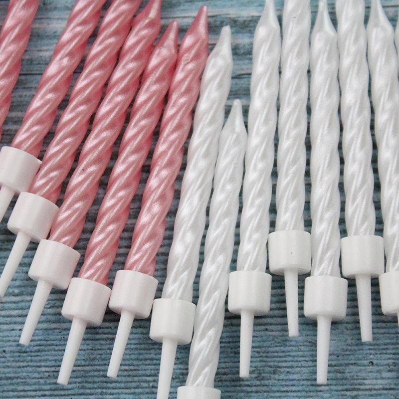 New Product 10-pack Thread Birthday Candles White Pink Card-mounted Pearlescent Spiral Romantic Party Candles
