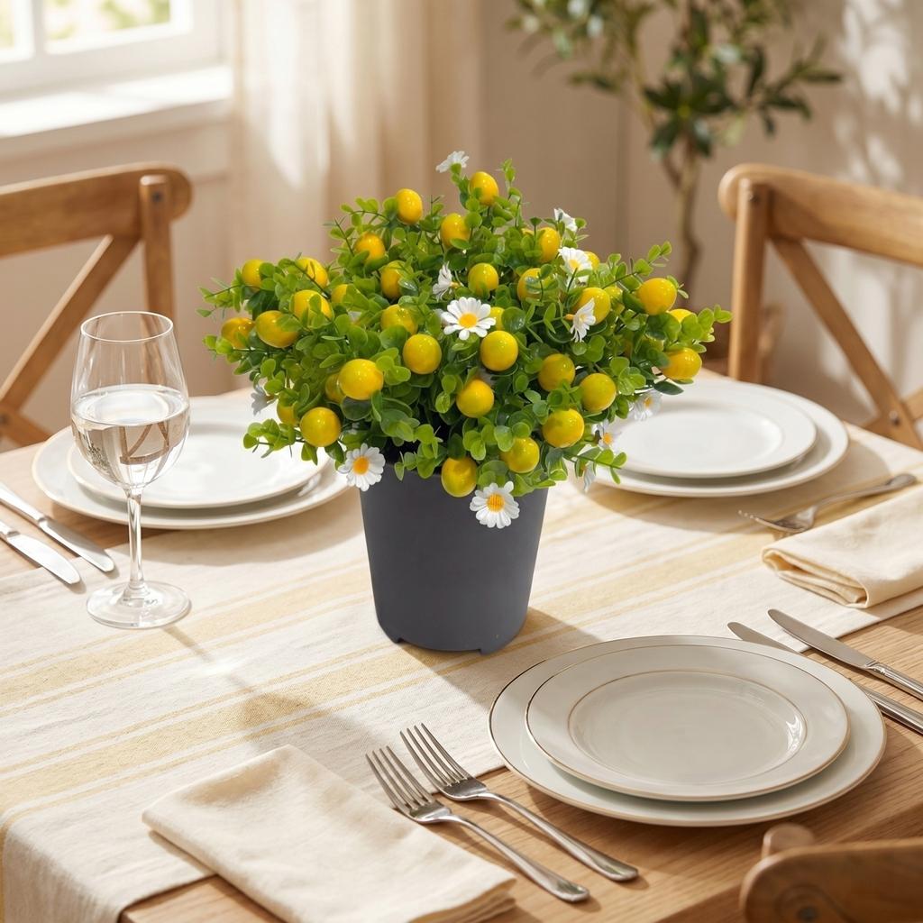 Artificial Lemon Daisy Potted Plant Simulation Plastic Decorative Greenery for Indoor Home Office Tabletop Arrangement Display