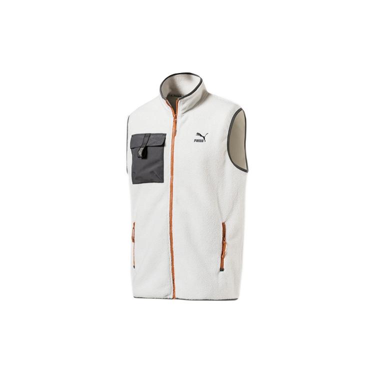PUMA XTG Trail Fleece Full Zip Pocket Vest White Black Orange Men s 596728-64 XS