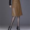 Autumn and Winter  PU Leather Skirt Female Half Skirt High Waist Skirt Medium Length Package Hip A-line Skirt