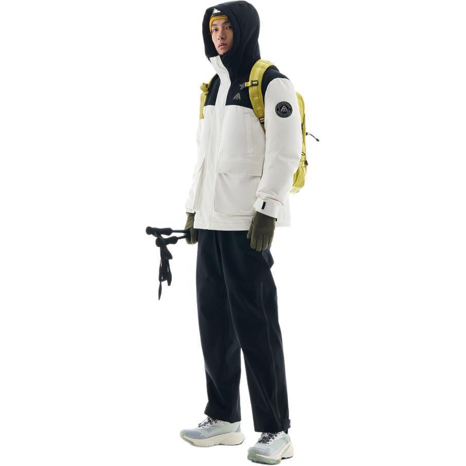 Anta Outdoor Series Windproof Warm Solid Color Down Jacket Men Outerwear Paper-White Basic-Black 952446903-6