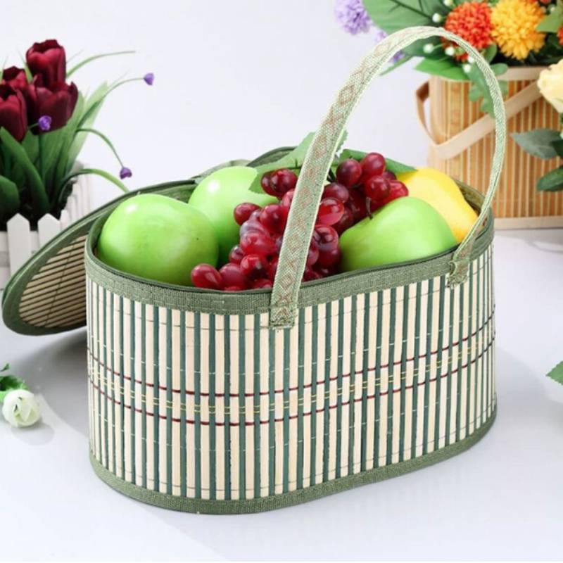 Traditional Bamboo Storage Basket With Handcrafted Design For Kitchen Organization