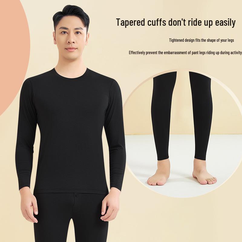 Męski Młodzieżowy Zestaw Bielizny Termicznej z Lyocellu z Okrągłym Dekoltem, Bez Podszewki, Cienki, Jesień/Zima