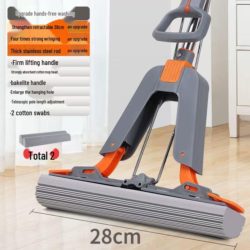 YIXI Hands-Free Sponge Mop with 2 Mop Heads