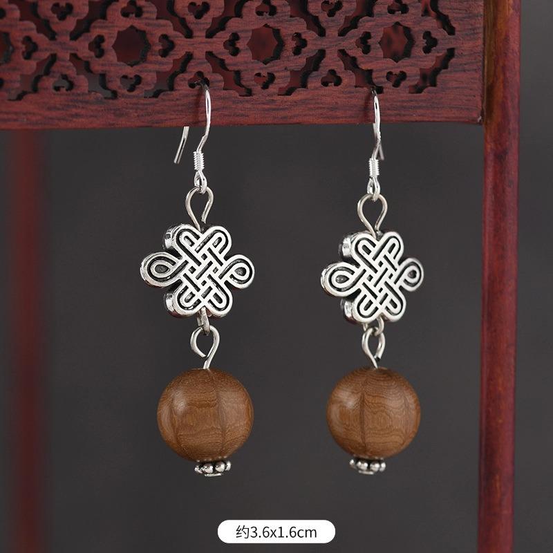 Original Zen Sandalwood Earrings, Retro Literary and Medium Earrings, High-end S925 Silver Hook Earrings for Women