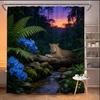 Jungle Shower Curtain 180x180cm – Majestic Tiger & Orchids, Tropical Rainforest Scene, 12 Hooks Bath Decorative Shower Curtain