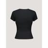 Womens Heart Print Round Neck Short Sleeve Tight Crop Top Casual Simple Summer Slim Fit Top