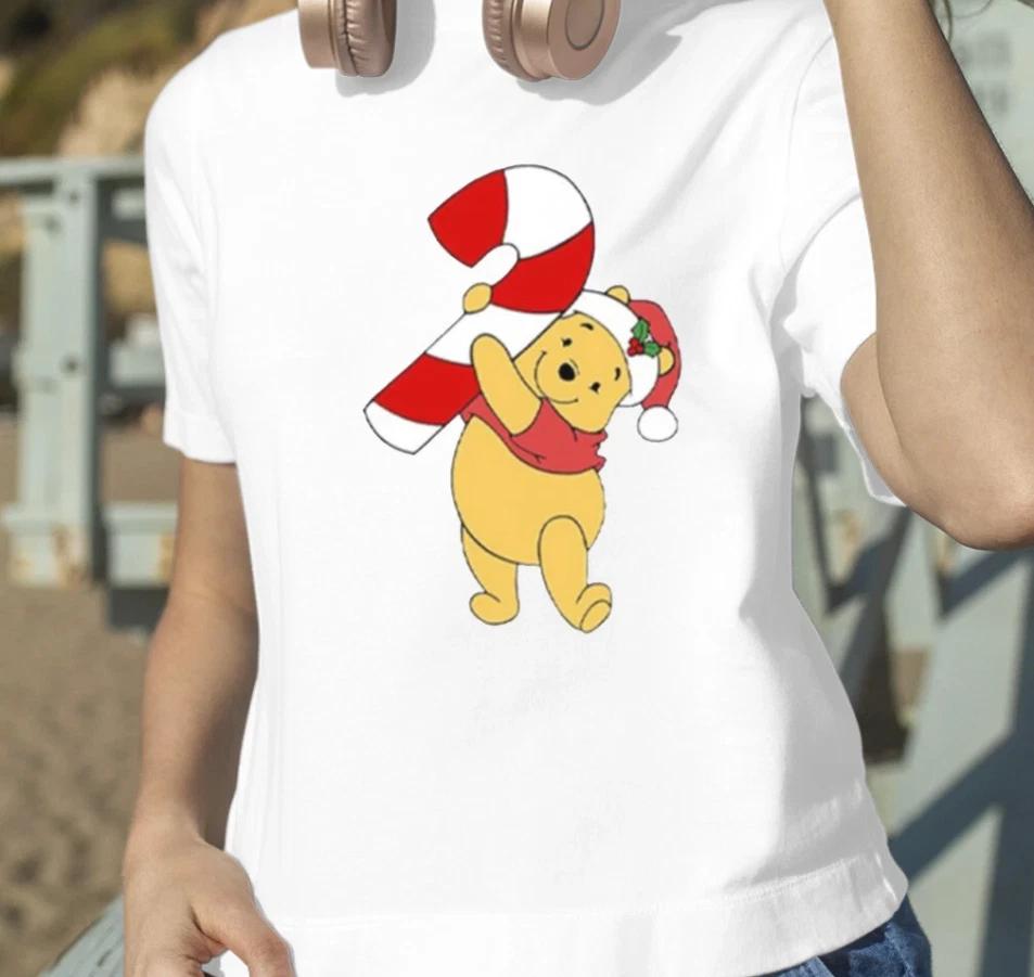 Pooh Bear Carrying Candy Cane Merry Christmas Tshirt Unisex Unisex2