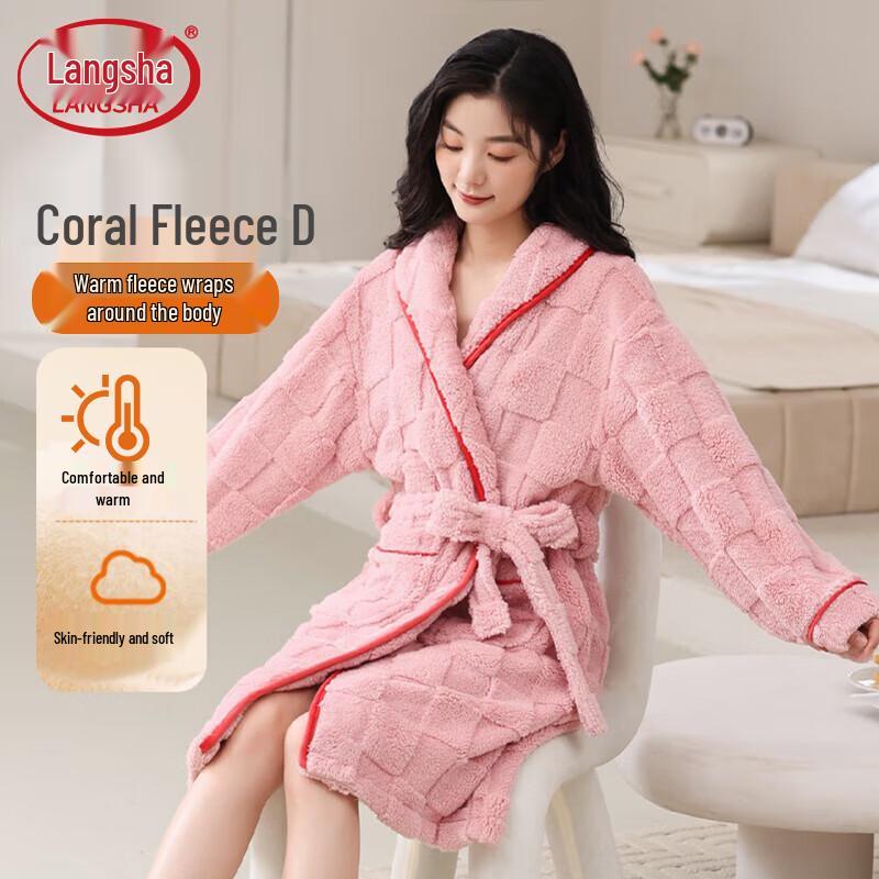 Langsha Winter Warm Coral Fleece Couple s Robe XL