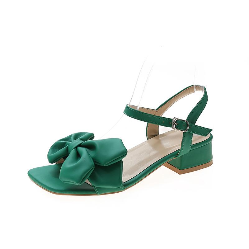 

Новые модные босоножки на толстом каблуке с бантом, летние 2025 года, односложная пряжка, босоножки на толстом каблуке среднего размера с открытым носком для женщин 42 зелёный