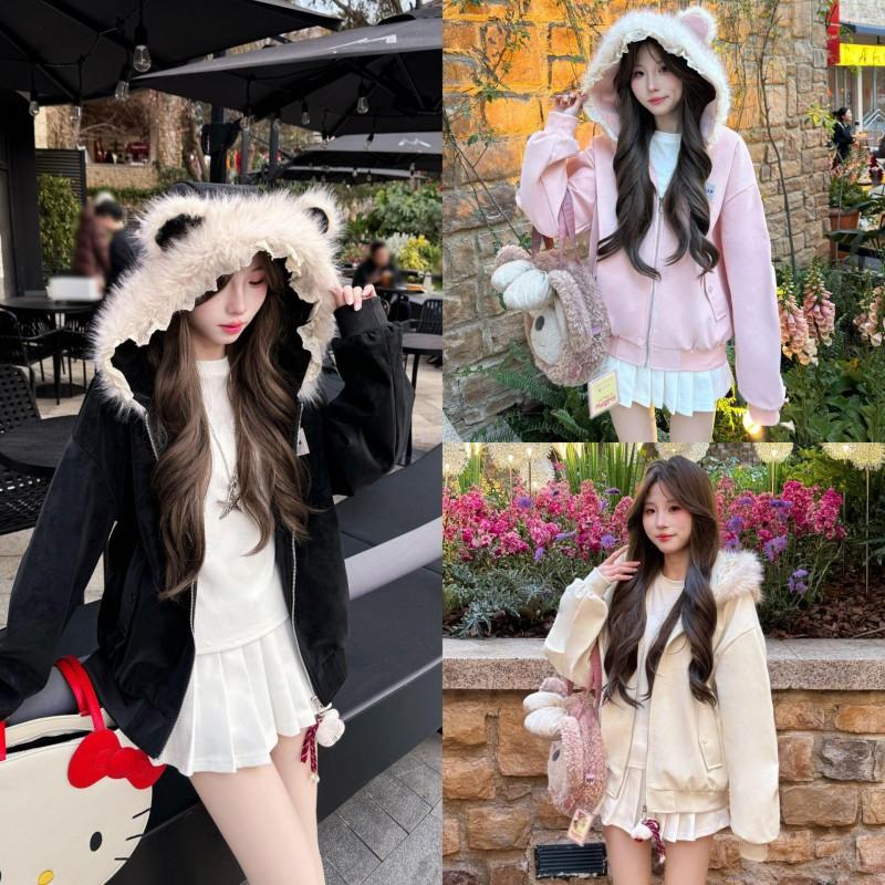 2026 Hooded Oversized Cardigan Sweater Women Men Korean Sweet Style Zipper Front Lightweight Casual Outerwear In