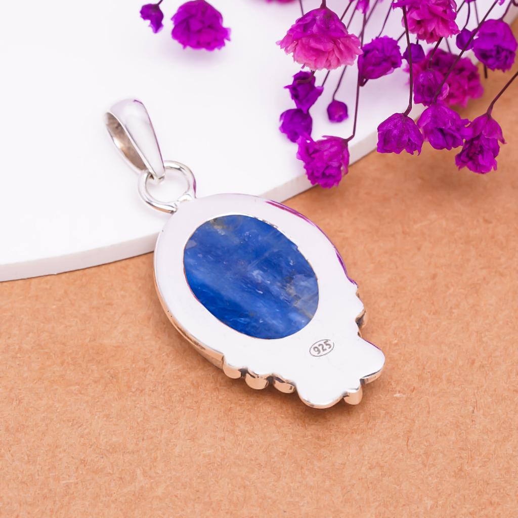 Kyanite - Nepal 925 Sterling Silver Pendant V7694, Blue Pendant, Oval Pendant, Valentin's Day Gift, Gift For Her, Birthday Gift, Handmade Jewelry, Sil