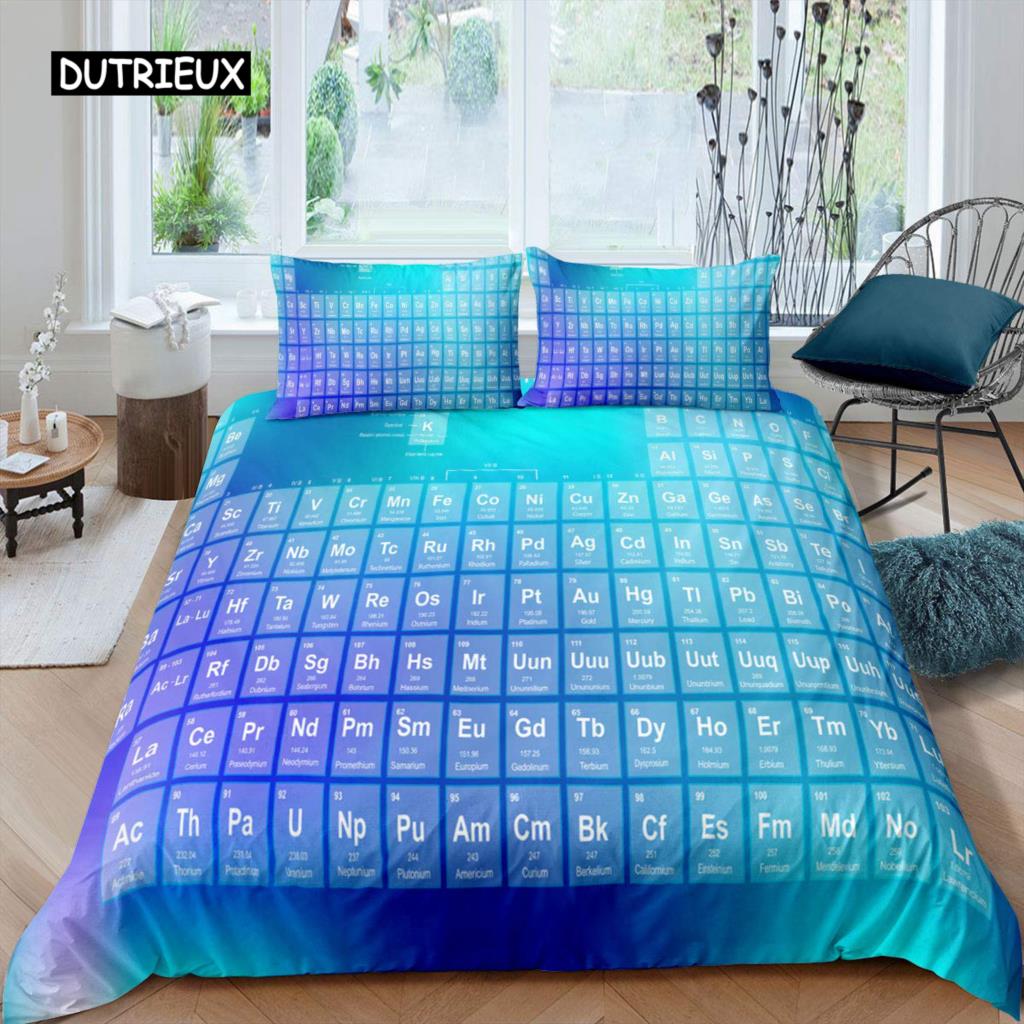 Science Duvet Cover Periodic Table of Elements Bedding Sets Chemistry Lovers Learning Image Polyester Bedding Set Blue Purple