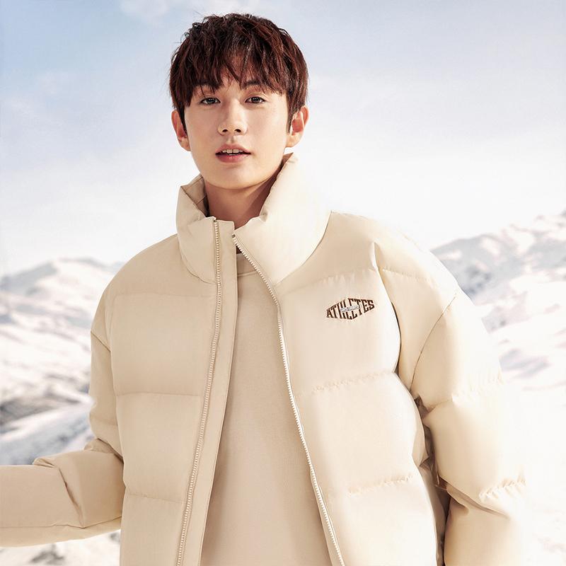 Anta Life Series Solid Color Stand Collar Zipper Long Sleeve Down Jacket Unisex Outerwear Light-Smoke-Gray 952348906-3