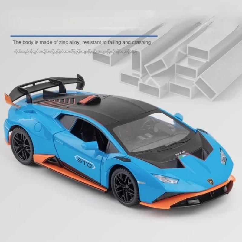 1/24 Alloy Lamborghini Huracan STO Supercar Metal Diecast Car Model Vehicles Pull Back Sound and Light for Children Boy Toys Gift Collection