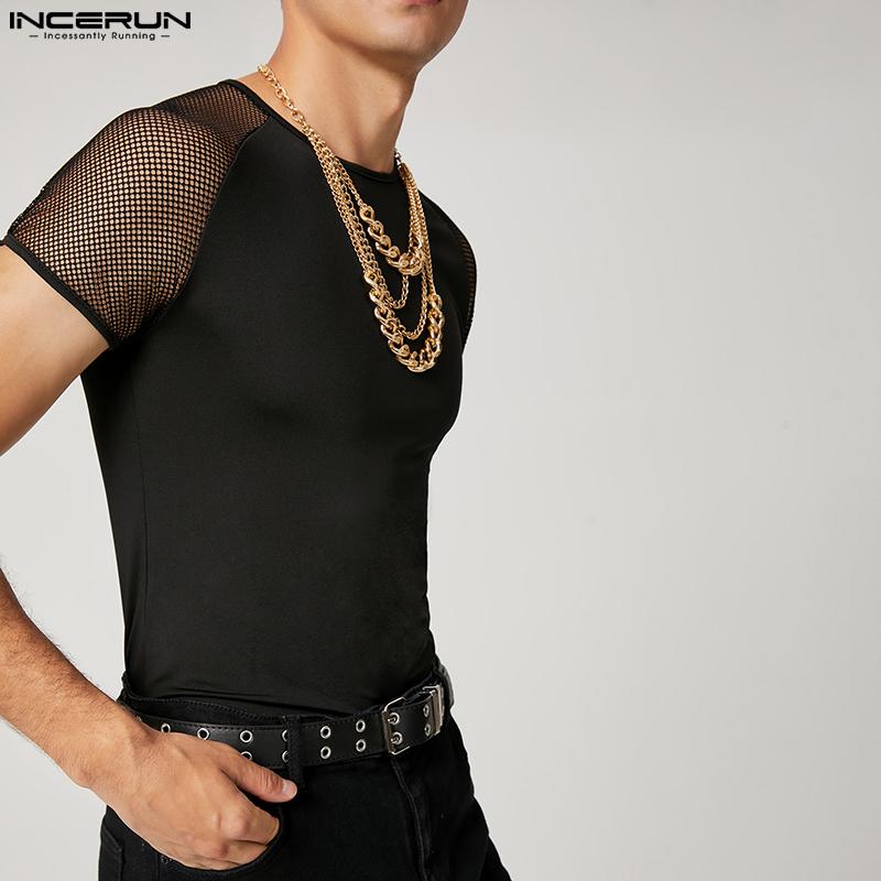 INCERUN Été hommes maille Patchwork col rond manches courtes t-shirt hauts