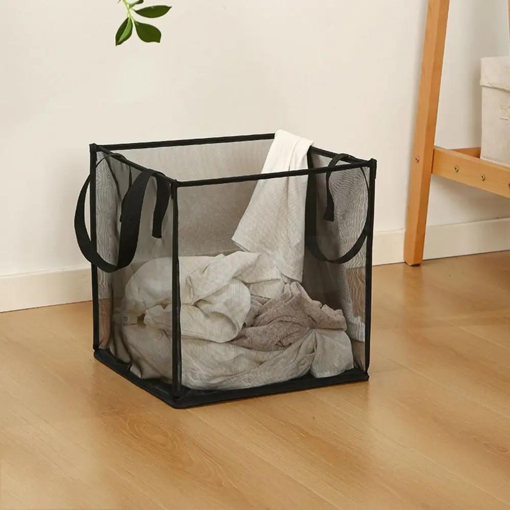Large Capacity Mesh Laundry Basket Single/Double Layer with Handles Foldable Laundry Bag Square Sundries Toys Storage Bag