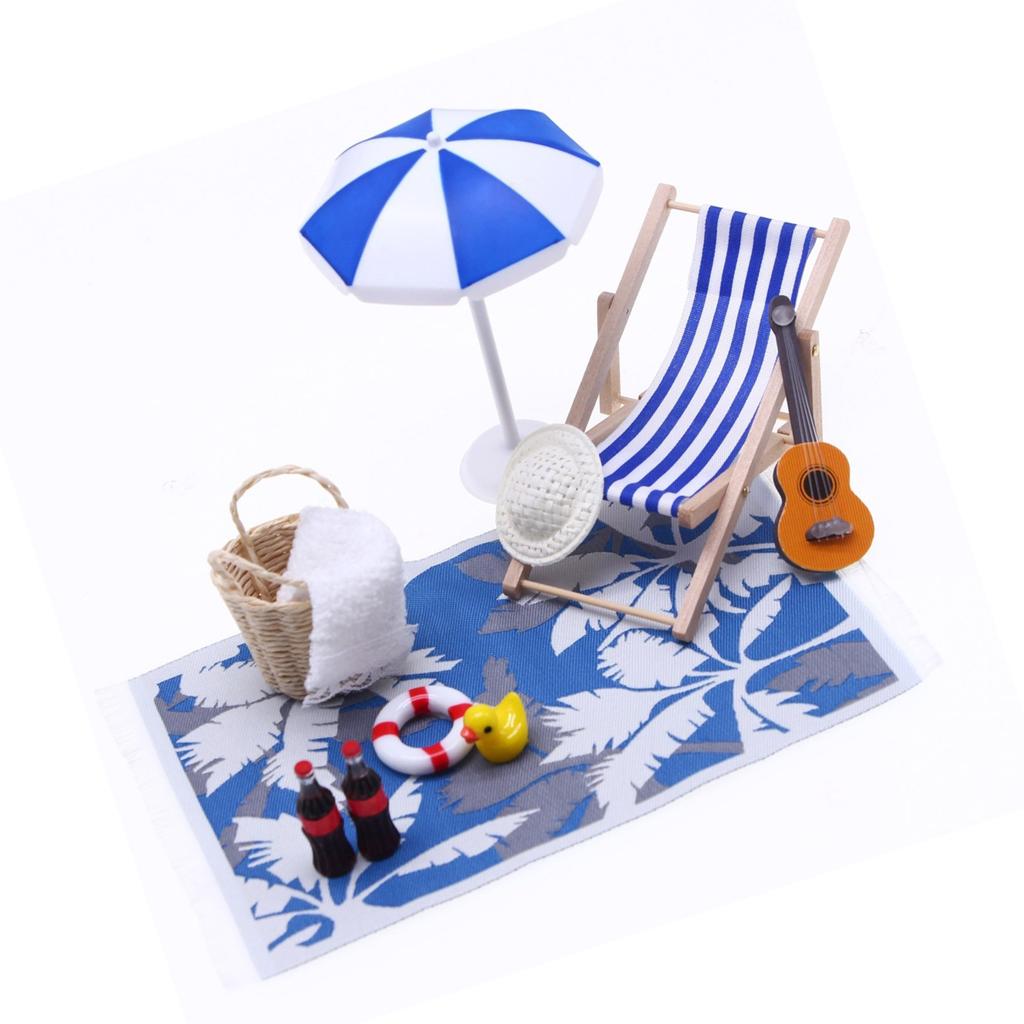 Creative Beach Theme Doll House Furniture Set with Lounge Chair And Easy Assembly For Children Roleplay Game Activity