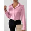 Satin Imitation Silk Long Sleeved Solid Color Women's Shirts