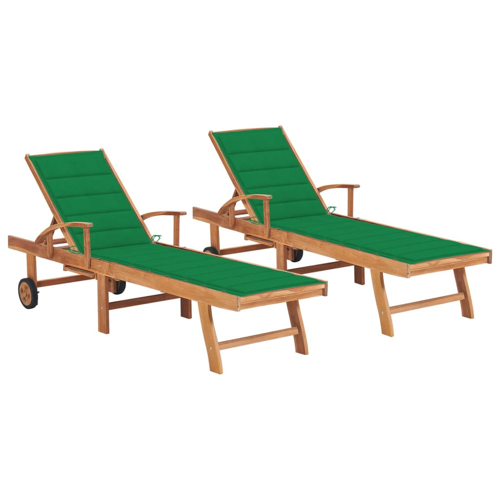 Chaises longues lot de 2 avec coussin  Bois de teck solide