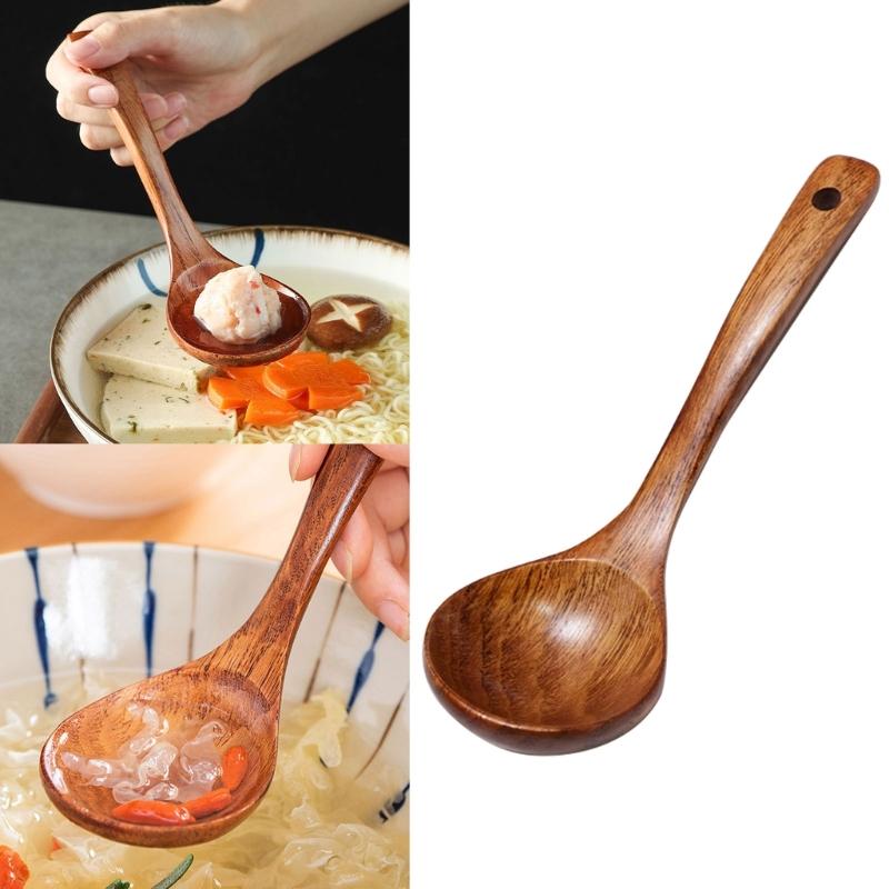 Wood Soup Spoon Kitchen Utensils Heat Resistants Spoon Serving Spoons Wood Texture Suitable for Household Kitchen Use
